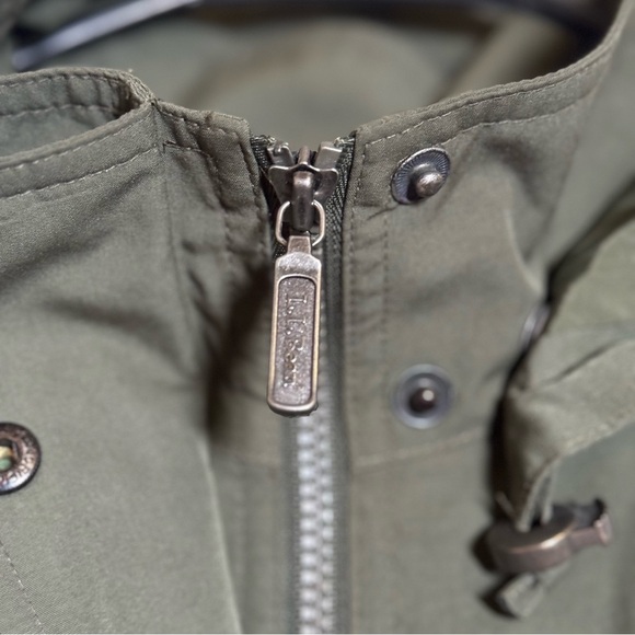 LL Bean Long Trench Coat Hooded Women’s Removable Wool Liner Army Green Lg - Picture 6 of 16